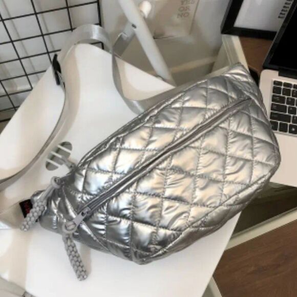 Stylish Quilted Chest Sling Travel Bag in Silver or Black Tone - Picture 7 of 11